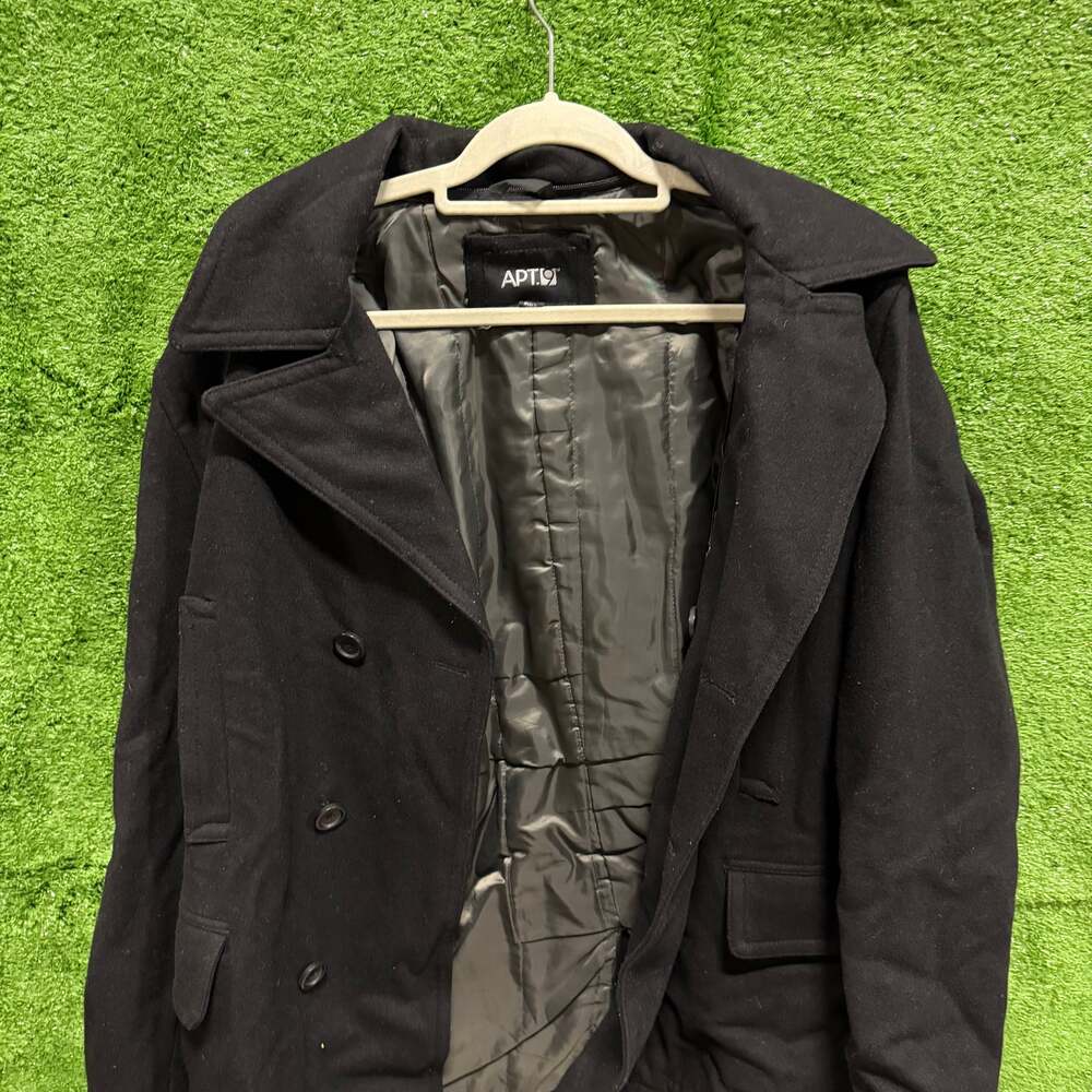 Apt. 9 Men's Black Wool Blend Double Breasted Peacoat Size Medium